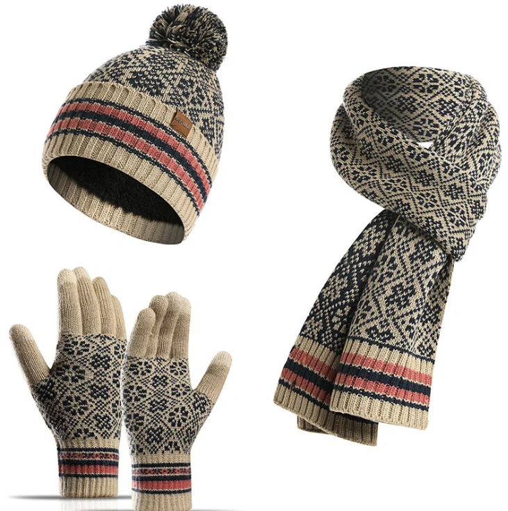 Зимний Теплый Набор для влюбленных акриловая вязаная шерстяная шапка шарф перчатки Комплект из трех предметов