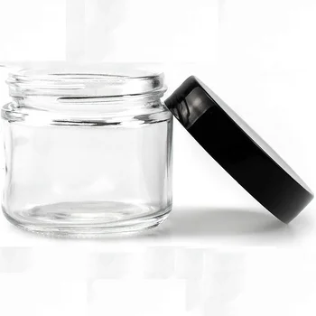 2oz Round Jar Straight Sided Clear Glass Jars Airtight Glass Jar with Black Plastic Smooth Lids