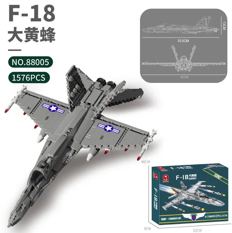 liangjun 88005 US Shipborne Fighter F18 Hornet Boy Assembly Small Particle Space Shuttle Building Block Toy Decoration