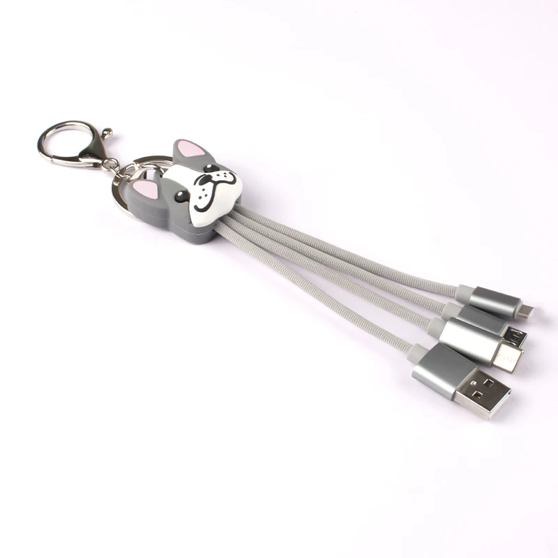 Lovely Style Bulldog Dog Design Type C 3 in 1 Charging Cable Original Usb Cable Charger 3in1 USb Cable