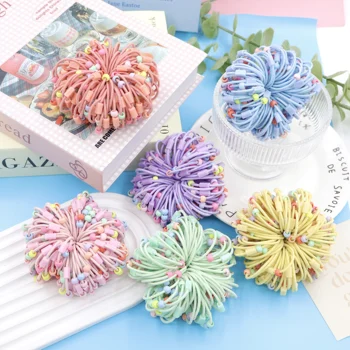 Factory Wholesale 100Pcs/set Macaron Colored Bead Hair Ties Cute Hair Elastic Small Headband Colorful Hair Accessories