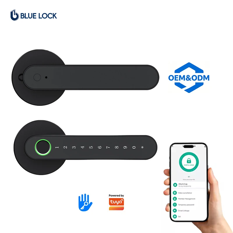 Bluelock TTlock Smart Door Lock Handle Tuya Wifi Fingerprint Card Password Key Aluminum Alloy Steel Door Lock Wireless Network