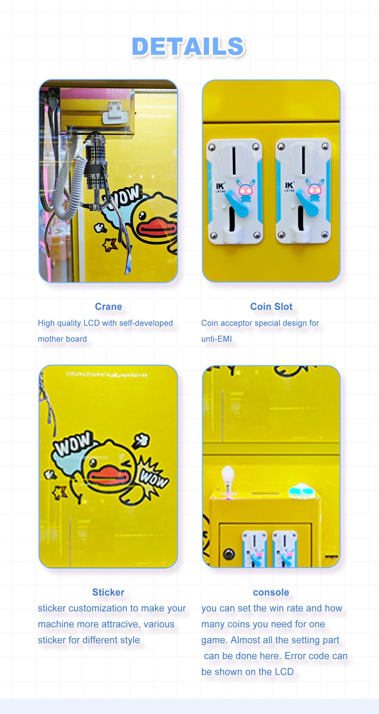 Amusement Park Indoor Games Toys Claw Crane Game Machine Vending Doll Machine