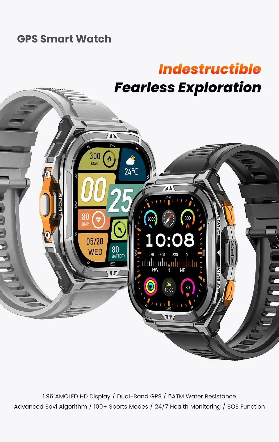 2025 New Arrival X5 GPS Smart Watch for Men 50m Fitness Tracker Heart Rate Monitor 100+ Sports Mode Compass Android IOS