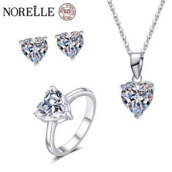Classic Fine Moissanite Jewelry Sets for Women Heart Shape Moissanite Earring Ring Necklace for Girlfriend Valentine's Day Gifts