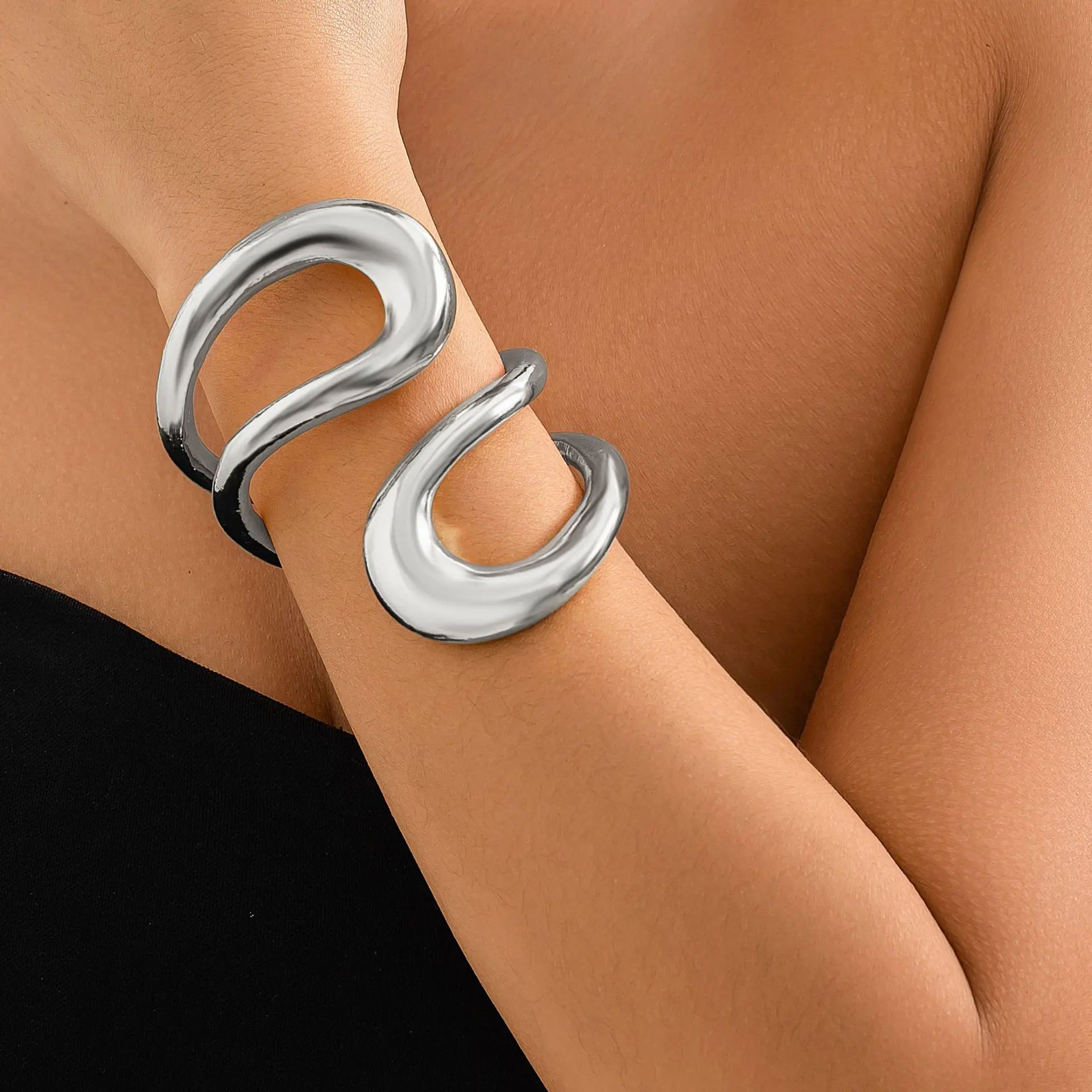 Exaggerated Design Gold Plated Irregular Fashion Jewelry Jewelry Sets Big Open Twist Knot Choker Necklace Bracelet Femme
