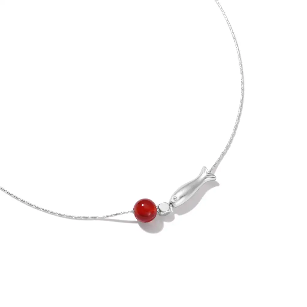KAKODIY Thin Simple 925 Sterling Silver Chain Natural Red Stone Pendant Necklace for Women detail 3