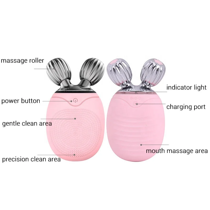 Multifunction Mini Sonic Face Roller Massager Electric Silicone Facial Cleansing Brush