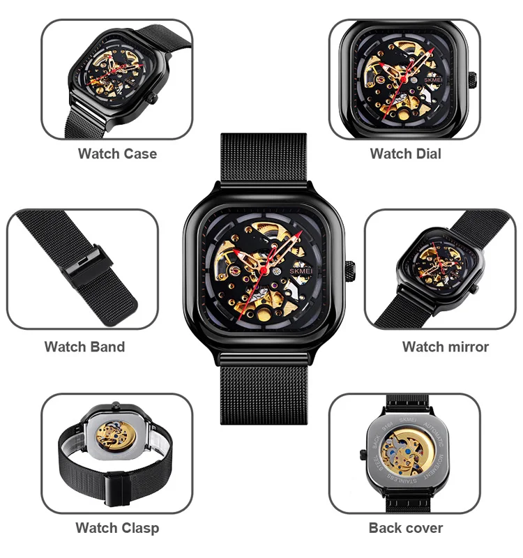 Chinese Oem SKMEI 9184 Automatic Watches 42mm High Quality square