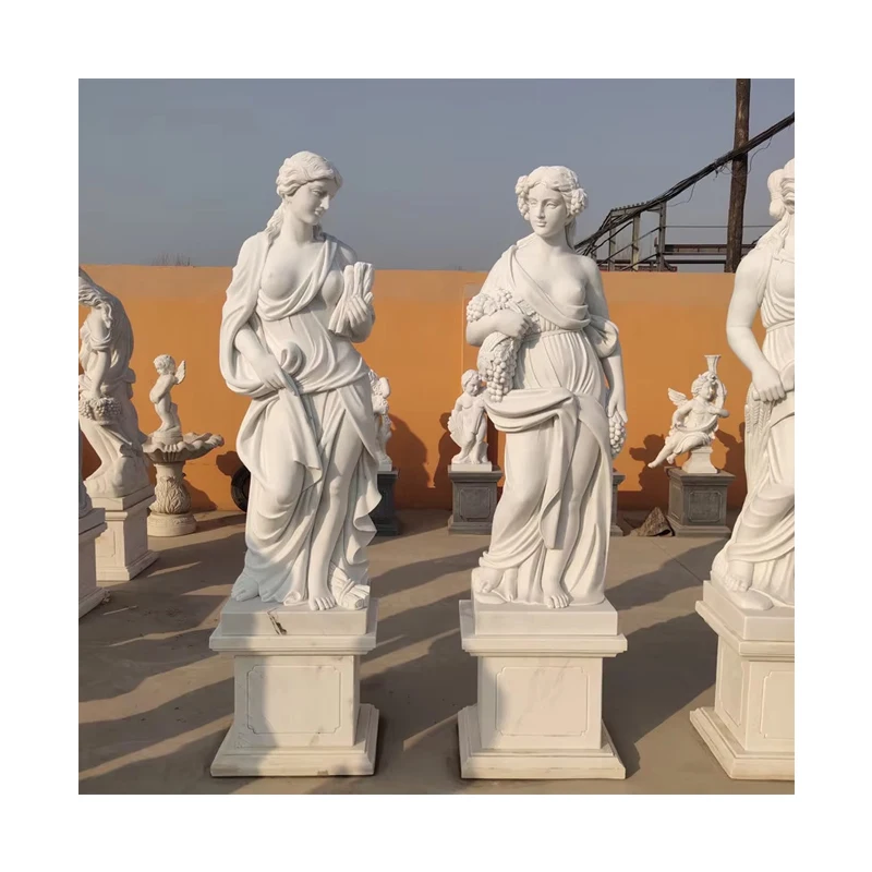 Outdoor Garden Decoration Natural Stone White Angel Four Season Lady Carving and Sculpture Statue Marble