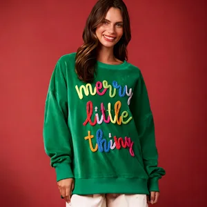 LYG Women's Casual Top for Autumn Winter  New  European American Christmas Letter Embroidered Sweatshirt Printed