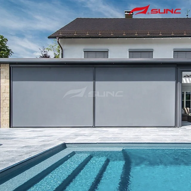 SUNC Window Motorized Motor ZipScreen Blinds Manufacturers Garden Aluminum Waterproof Windproof Outdoor Roller Blinds