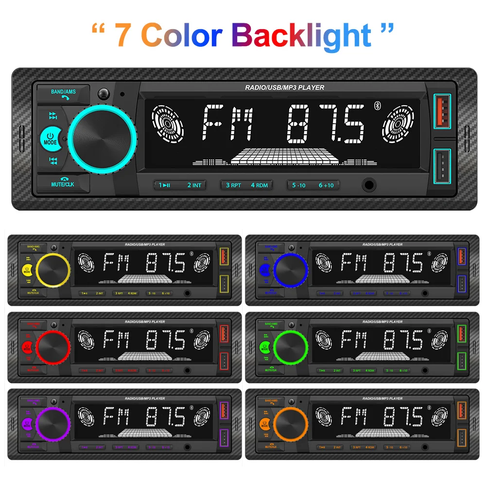 Car Stereos 1 Din 7 Color Backlight Dual Usb Fast Charging Bt Fm Radio