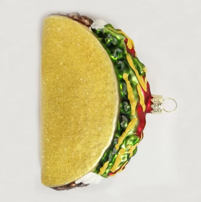 Wholesale Supplier Hand Painted Simulated Snacks Hanging Pendant Taco Bakery Model Hand Blown Food Christmas Souvenirs details