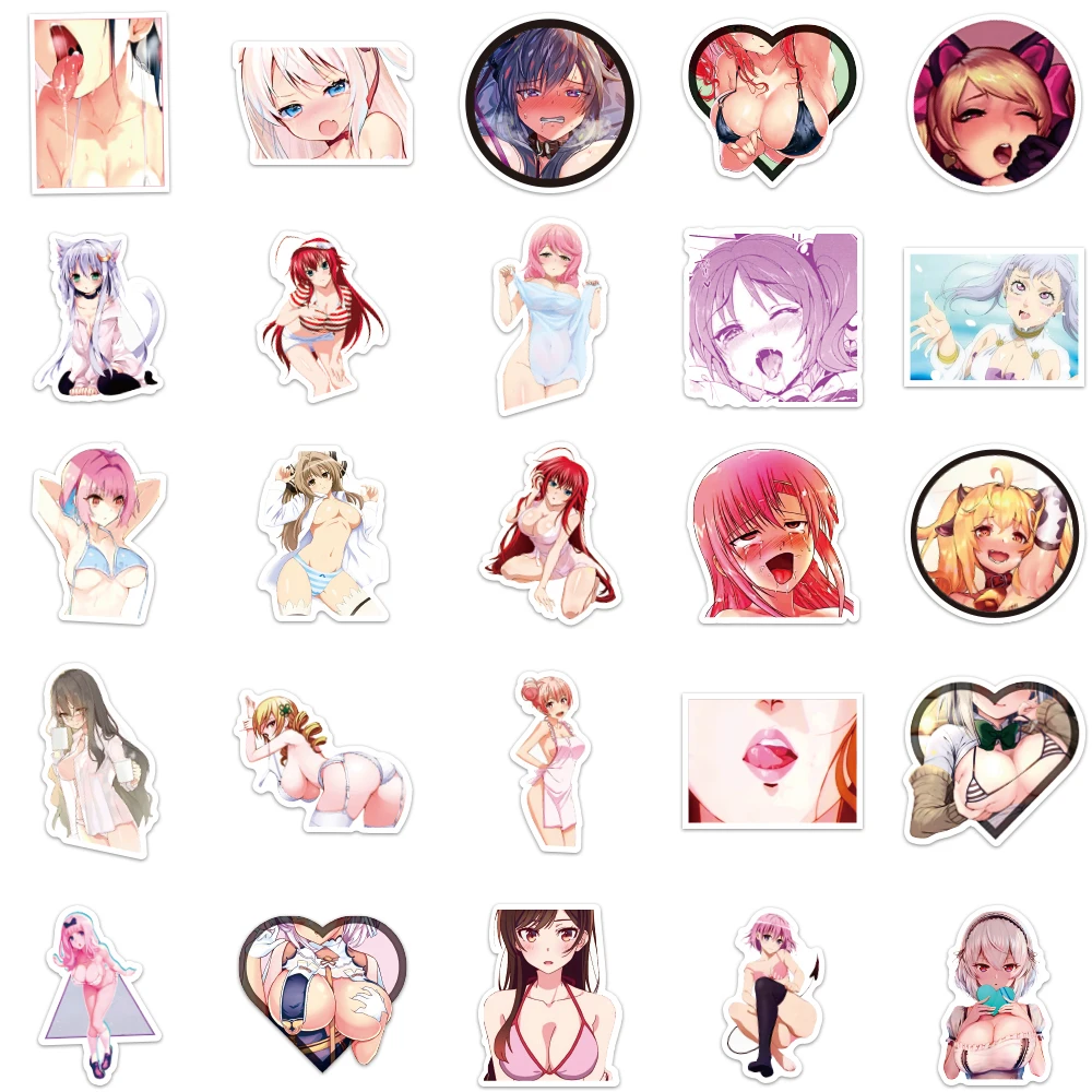 Ahegao Сексуальная аниме девушка наклейки для взрослых мужчин и женщин черный и белый бутылка воды компьютер мобильный телефон мотоцикл скейтборд кровать