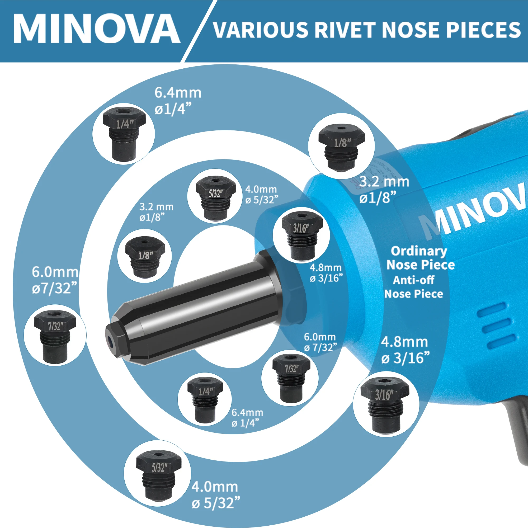 MINOVA Customized Durable Industrial Hand Riveter Tool Cordless Brushless 18v 4.0ah Lithium Battery Rivet Gun Set
