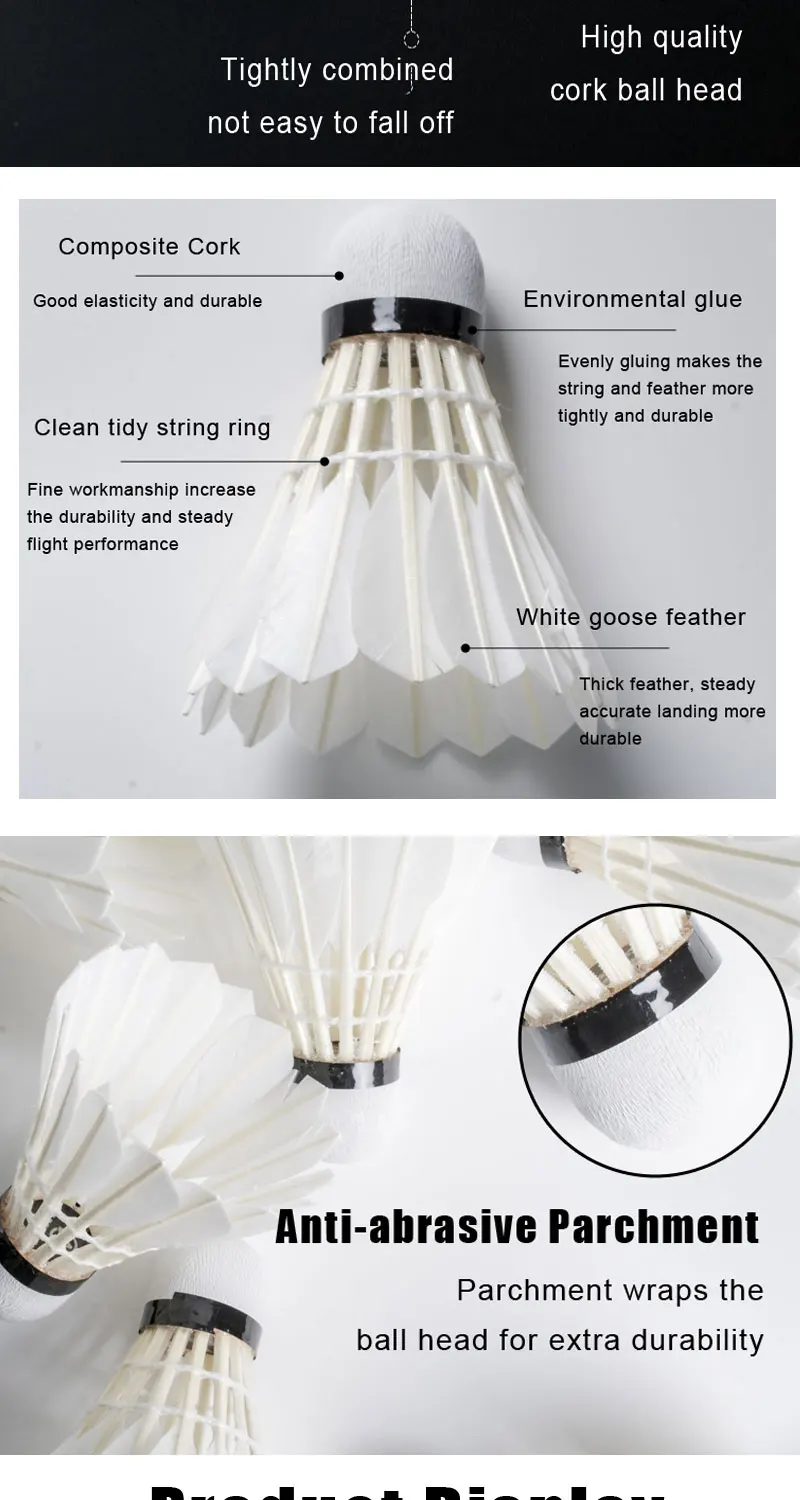 Original Alp 808 Badminton Shuttlecock 12pcs High Quality White Goose