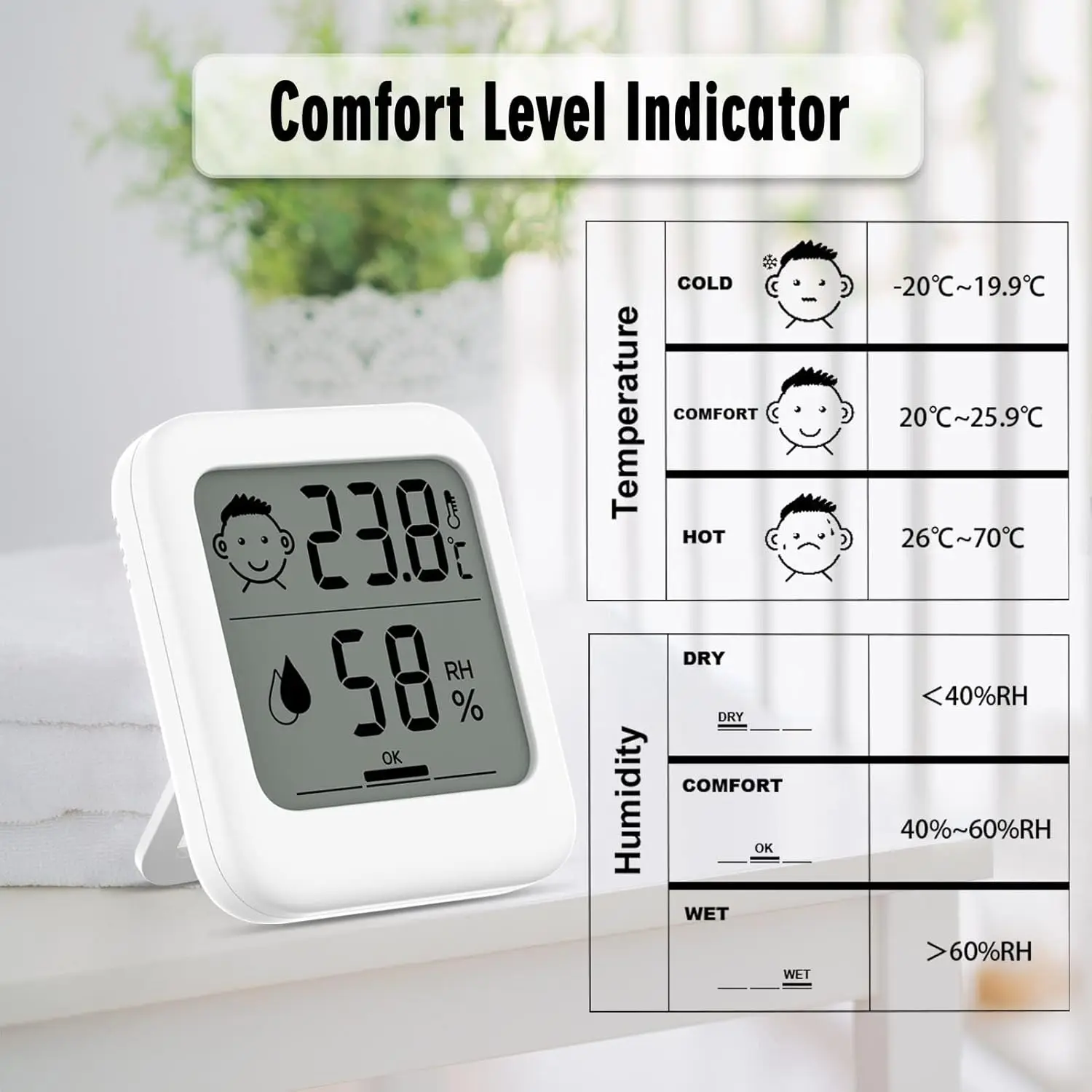 Indoor Temperature Humidity Measurement Monitor Digital Thermometer Hygrometer With Big LCD Use in Room