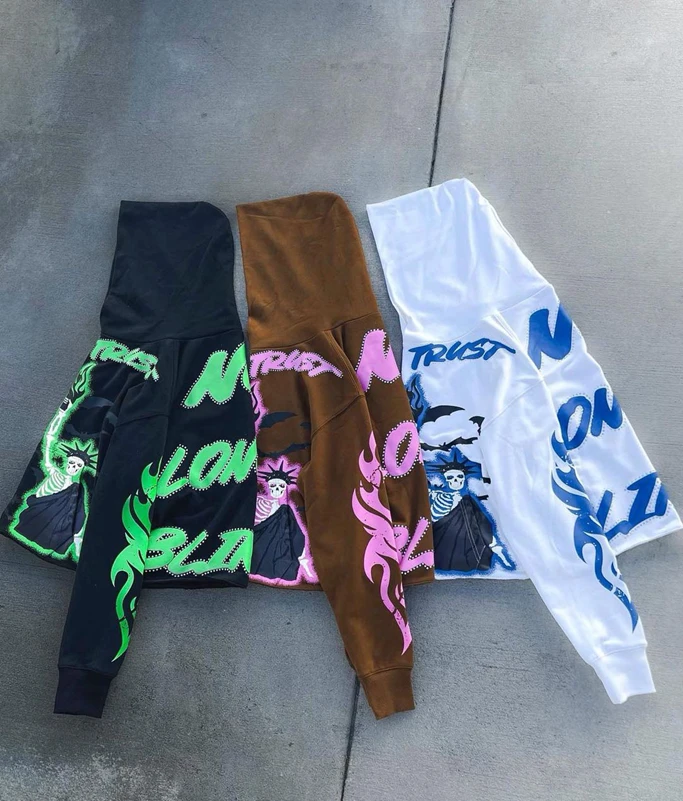 French Terry Cotton Pullover Cut Sew Edge Hoodie Stringless Rhinestone ...