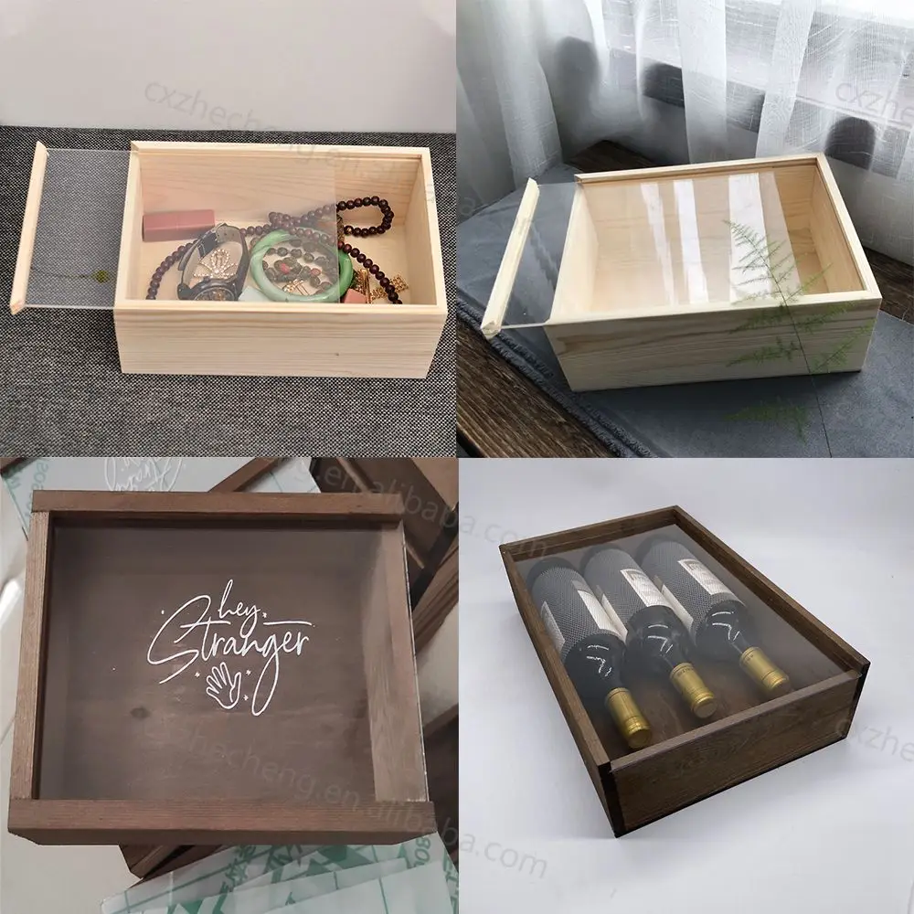 Custom Unfinished Pine Wood Gift Packaging Box Wooden Slide Top Box