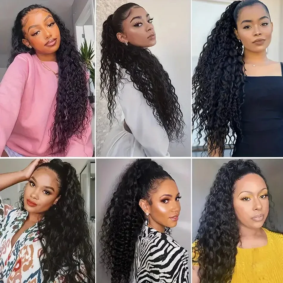 Water Wave Human Hair Paardenstaart voor Vrouwen met Magic Paste Wrap Around Peruaans Remy Haar_voghion.com