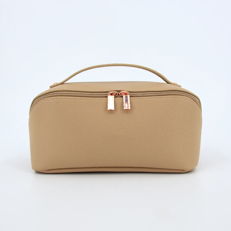 BSCI-fabrikk Litchi-mønster PU-kosmetikkpose, håndtakdesign makeuppose for enkel transport