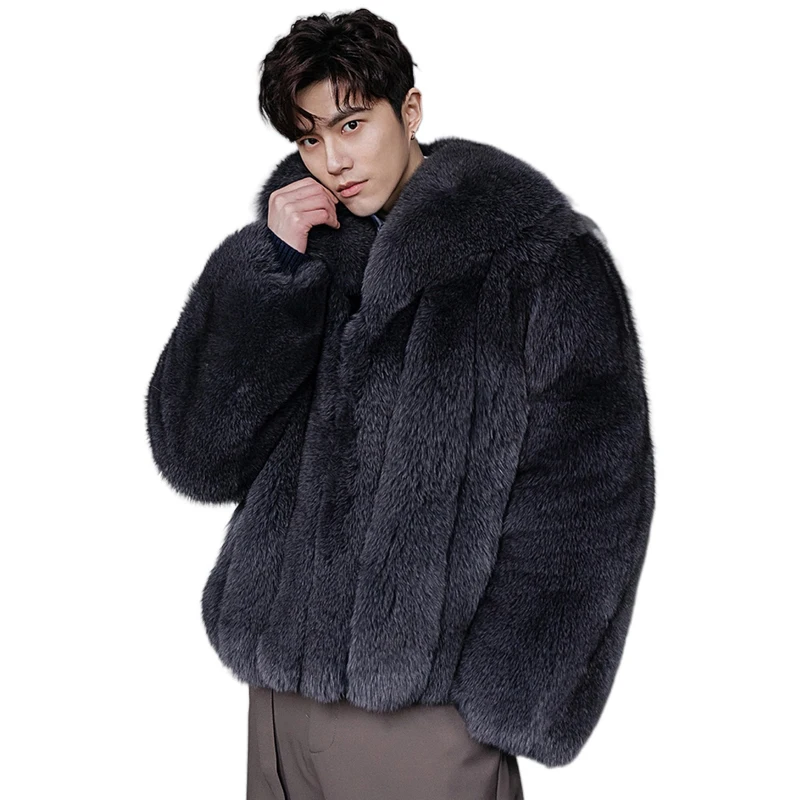 Winter Men Wear Fashion Fox Fur Coat with Sit down Collar