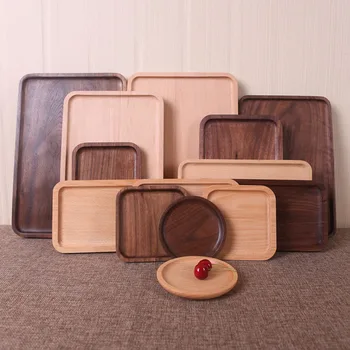 Wholesale Easy Cleaning Trays Wood Party Modern Wooden Plates Dishes For Restaurants Round Wooden Dinner Set 30pcs