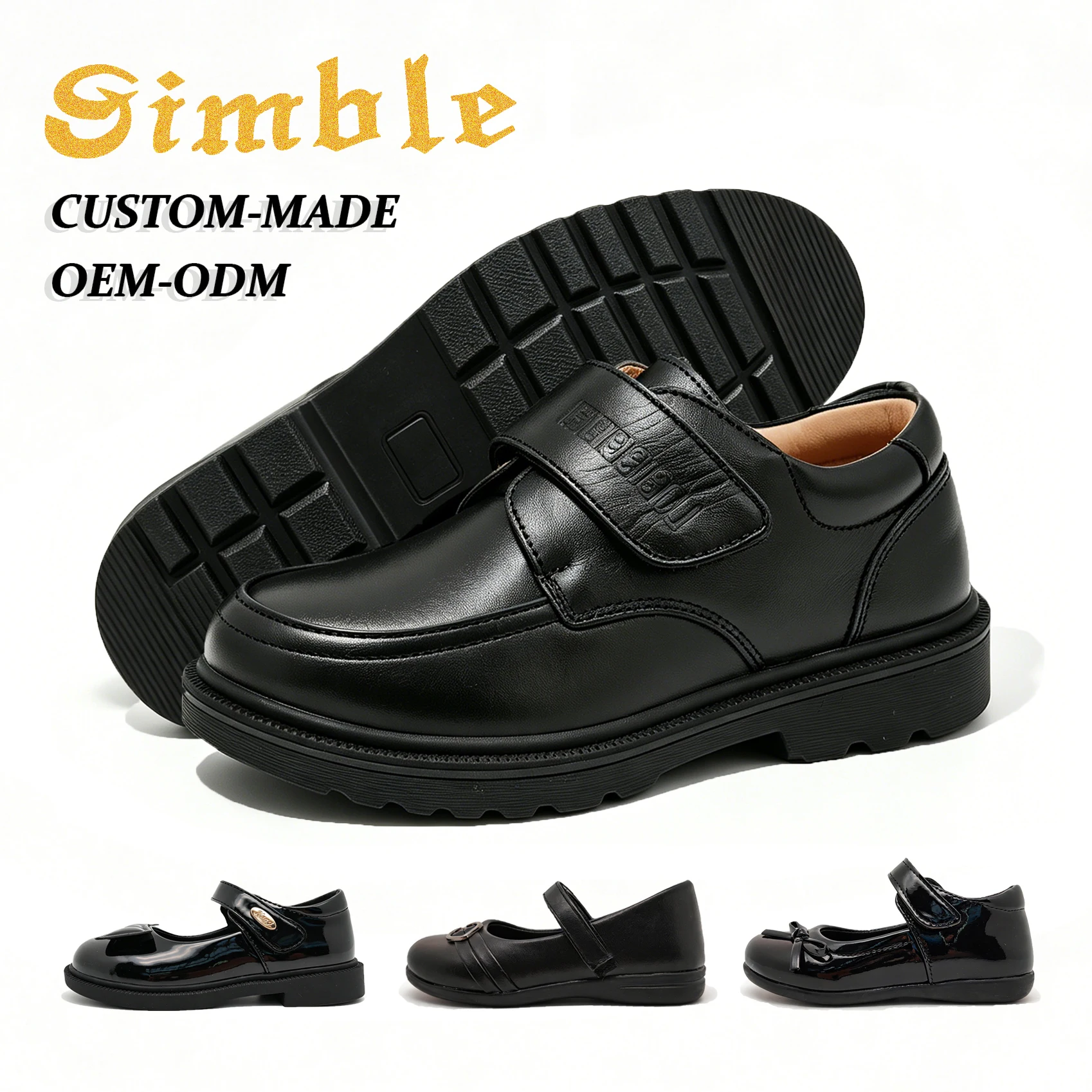 Wholesale Custom Children Student Shoes Dress Shoes Boys and Girls Hard-wearing Matte PU Kids Black School Shoes