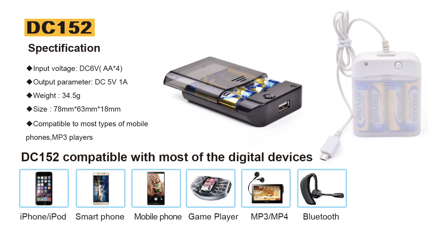 Dc152 Intelligent Aa Dry Cell Battery Operated Phone Charger,Charge