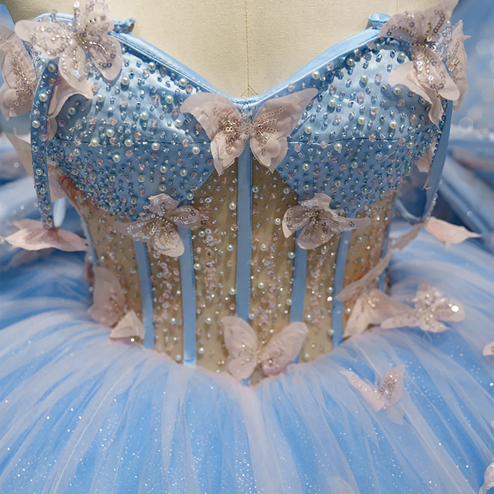 Luxury Blue Butterfly Bow Sweet Ball Gown - Jancember RL254