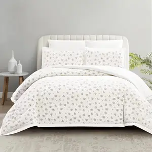 White Floral Brushed Soft Microfiber OEKO Printed Reversible Comforter Set 6pcs Custom Logo Adult Use
