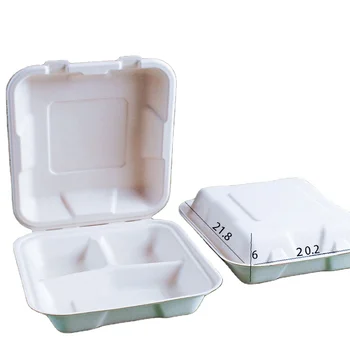 8-inch white three grid lock box Rectangular connected biodegradable salad hot dog box