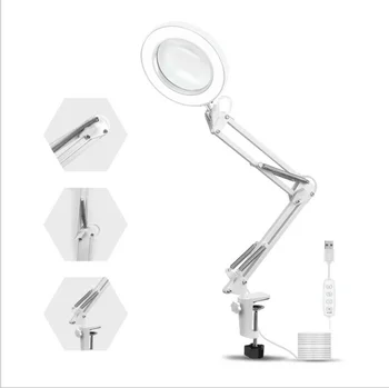 NOEVSBIG LED Magnifying Glass Desk Lamp with Adjustable Swivel Arm