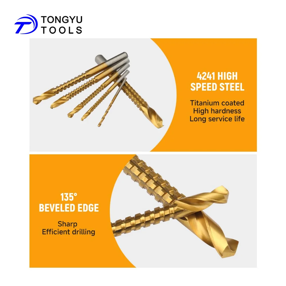 3-10mm Serrated Side Cutting Twist Bit TiN Coated, Drill Saw Bit for Wood Plastic Metal Hole Drilling Slotting Trimming Grooving