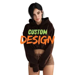 Customizable Women's Cotton Hoodie Set - Cropped Distressed Zip Hoodie & Lounge Shorts for Summer Street Style