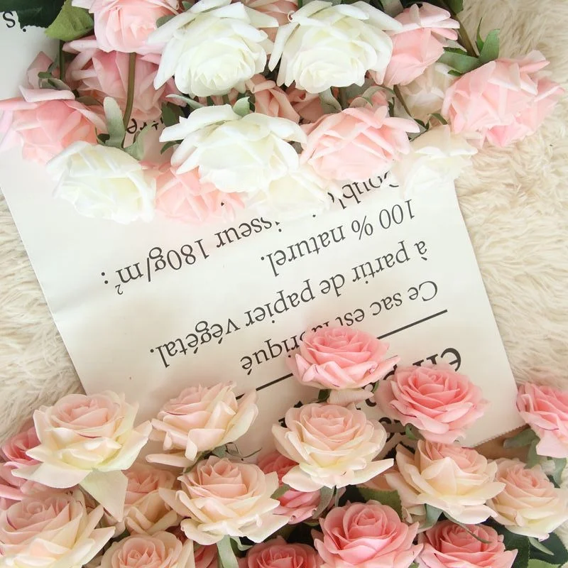 DuHouse 10 rose artificiali di seta per bouquet di fiori finti lunghi steli per decorazioni per matrimoni e feste (rosa