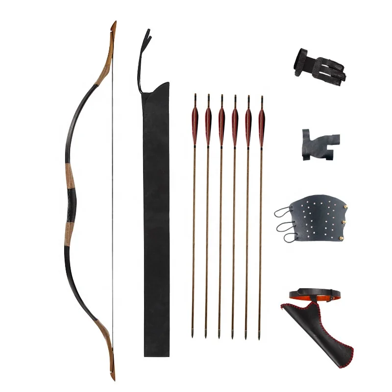 Alibow Archery Traditional  Recurve Bow and Arrows Set Fiberglass Bow Bamboo Arrows With Integrated  Accessories for Hunting