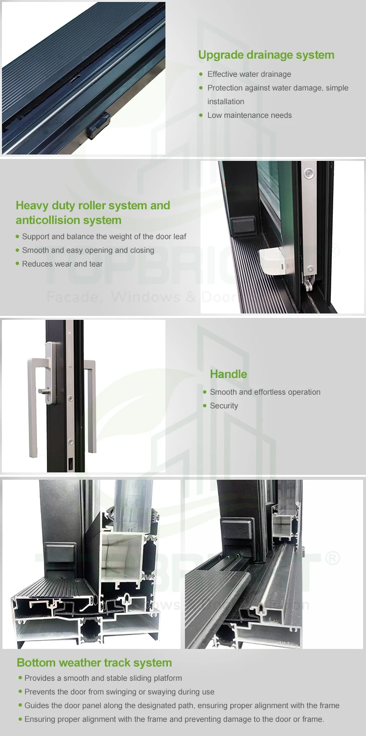 Topbright Multi Slide Exterior Doors Hurricane Double Glass Aluminum