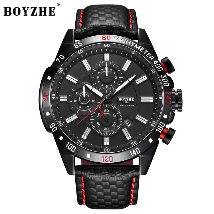 BOYZHE WL012P - Fashionable Men's Leather Mechanical Watch
