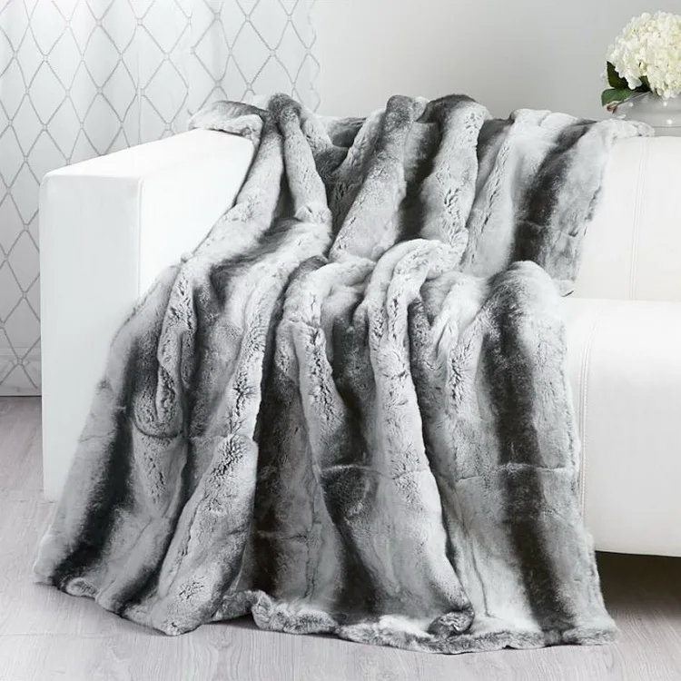 Luxury Super Soft Fluffy Throw for Sofa Bed Fuzzy Plush Shaggy Fall Throw Real Rex Fur Winter Blanket For Home Hotel