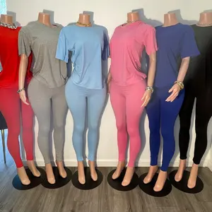 Huili Manufacturer Plus Size Comfortable Short Sleeve t Shirt & Leggings Two Piece Cotton Loungewear Women Pajamas for Women Set