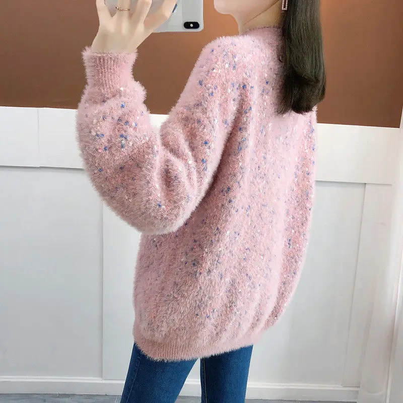 2022 New Women's Pullover Female Autumn Winter Plus Cashmere/No Cashmere Sweater Mink Velvet Long-sleeved Top