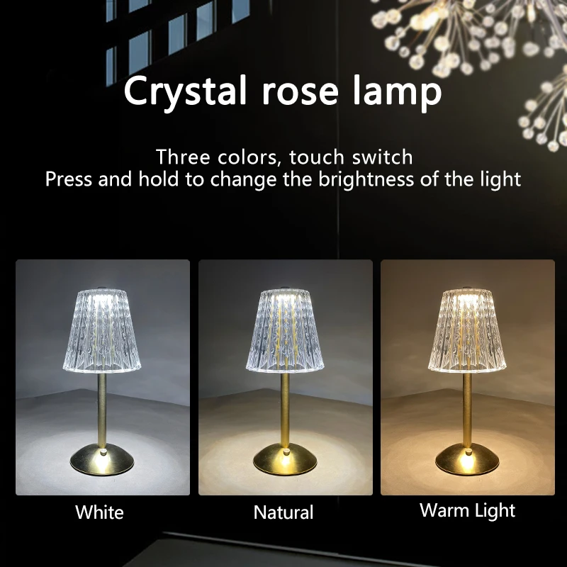 Modern Home Decor Rechargeable USB Charge Touch Crystal Table Lamp Atmosphere Lamp