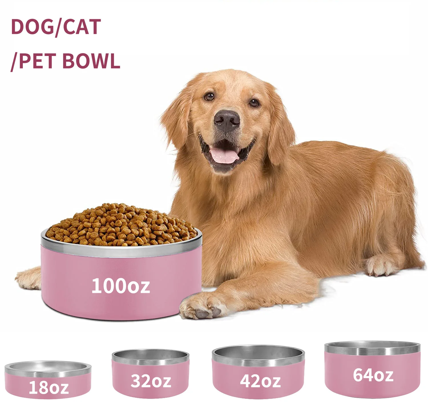 Custom Dog Bowl Stainless Steel High Capacity 304 Double Stainless Steel Non Slip Pet Bowl Feeder supplier