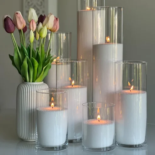 2024 New Products Arrival Large Wide Candle Vase Sand Wax Pillar Candles in Glass Jar Wedding Glass Vases for Candles