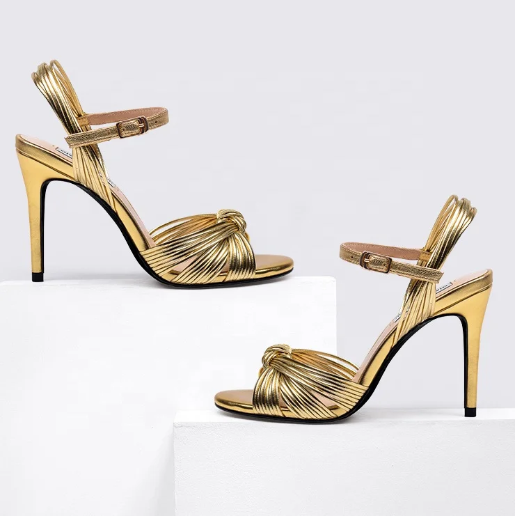 Custom Made PU Leather Stiletto Heels for Women Gold Buckle Strap Toe Heeled Sandals Low Price for Wedding Work Casual Summer