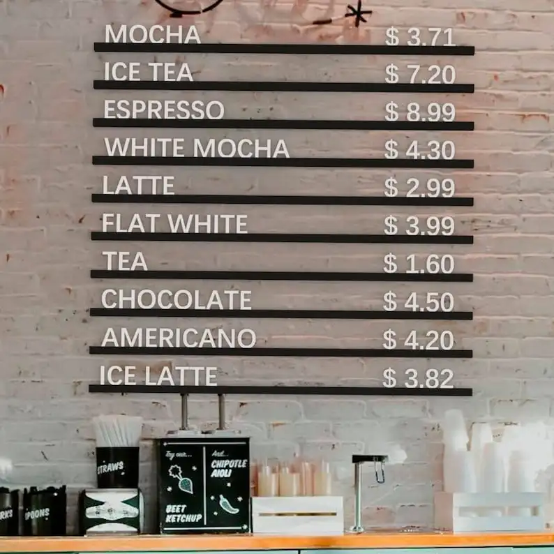Bar menu board Rails wall Letter Message Board Cafe acrylic letter board