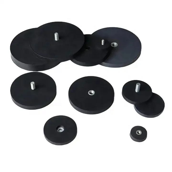 2 Stuks Rubberen Neodymiummagneten – 66 Mm, M8 Draad, Trekvermogen 55 Kg – Voor Auto En Werkplaats