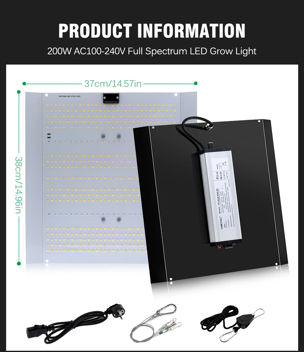 Lampada LED per la coltivazione a spettro completo ad alta potenza, dissipazione del calore efficiente, interruttore indipendente SMD3030, funzione dimmerabile da 200 W, AC100-240 V_voghion.com